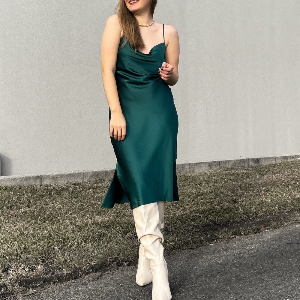 Express emerald green satin dress